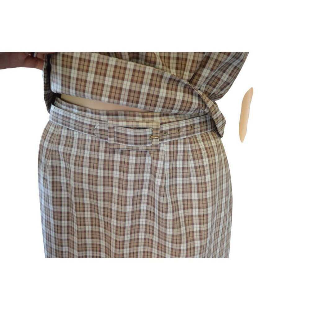 Vintage 60s Patty Woodard Brown Plaid Belted Skirt Set Juniors Size Small Coquet - Picture 4 of 16